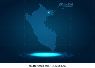 Mapa de Perú - Mapa Mundial Mapa Internacional de la plantilla vectorial con Holograma en estilo de perspectiva y HUD, GUI, interfaz de interfaz de usuario aislada en fondo azul para el diseño - Ilustración vectorial eps 10