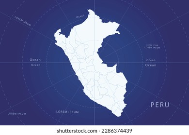Peru Map - World Map International vector template with High detailed and white color including circle line on blue background for design, infographic, website - Vector illustration eps 10