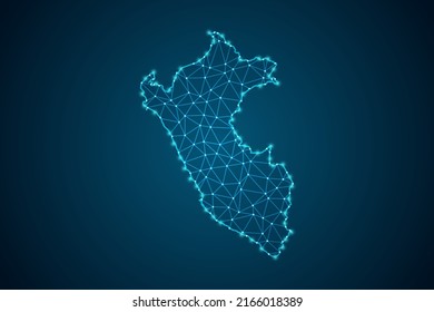 Peru Map - World Map mash line and point scales on blue technology background. Wire Frame 3D mesh polygonal network line, design sphere, dot and structure -  Vector illustration eps 10