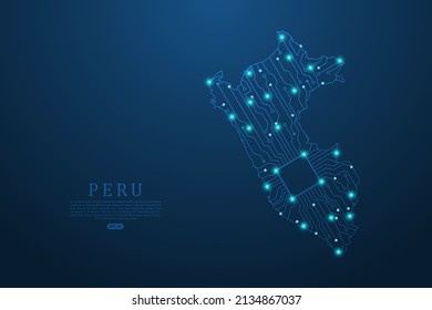 Peru Map - World map vector template with Abstract futuristic circuit board Illustration or High-tech technology mash line and point scales on dark background - Vector illustration ep 10