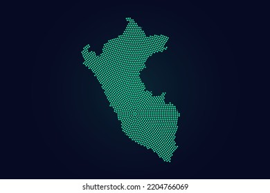 Peru Map - World map vector template with green dots, grid, grunge, halftone style isolated on dark background for education, infographic, design, website - Vector illustration eps 10