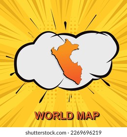 Peru Map - World map vector template with isometric and comic art style including shadow, black and orange color on yellow background for design, infographic - Vector illustration eps 10