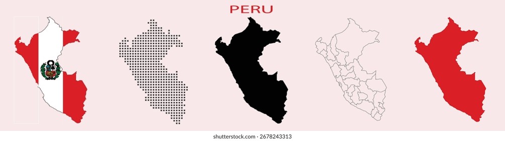 peru maps set, different style peru map.