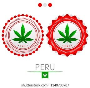 Peru marijuana emblem, vector cannabis seal of approval with the colors of the flag of Peru.