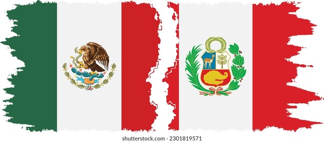 Peru and Mexico grunge flags connection, vector