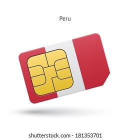 Peru mobile phone sim card with flag. Vector illustration.