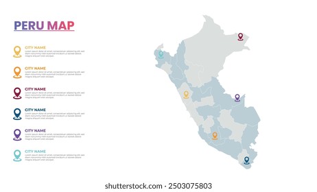 Peru Modern Map Infographic Template, Detailed infographic map of Peru Popular City