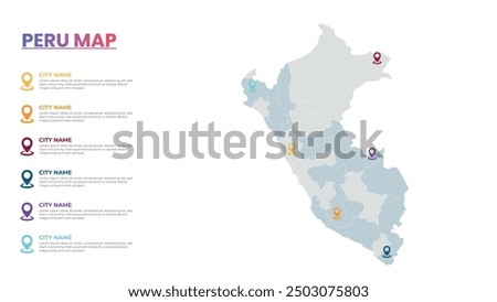 Peru Modern Map Infographic Template, Detailed infographic map of Peru Popular City