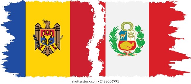 Peru and Moldova grunge flags connection, vector