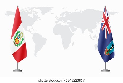 Peru and Montserrat flags for official meeting against background of world map.