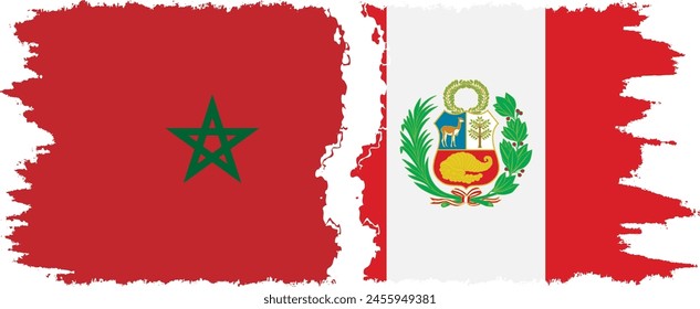 Peru and Morocco grunge flags connection, vector