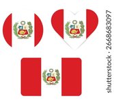 Peru National Flag in Circle, Heart, and Rounded Rectangle Shapes