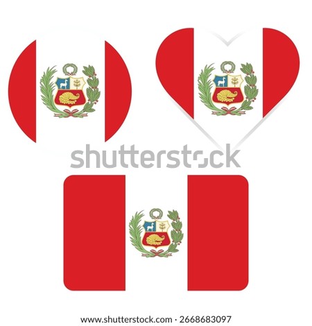 Peru National Flag in Circle, Heart, and Rounded Rectangle Shapes