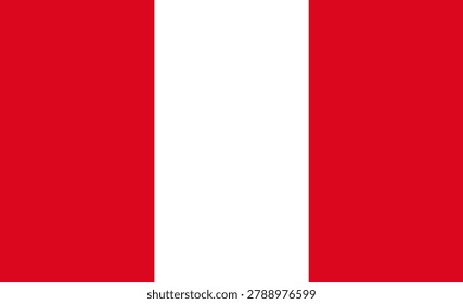 Peru National Flag design. Official Triband Banner with Red and White Vertical Stripes Graphic Isolated View