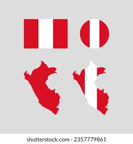 Peru national map and flag vectors set....
