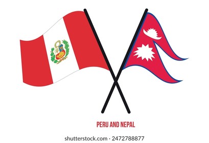 Peru and Nepal Flags Crossed And Waving Flat Style. Official Proportion. Correct Colors.