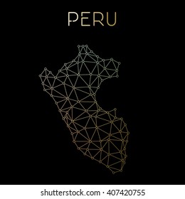 Peru network map. Abstract polygonal Peru network map design. Map of Peru network connections. Vector illustration.