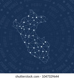Peru network style country map. Worthy space style, modern design for infographics or presentation.