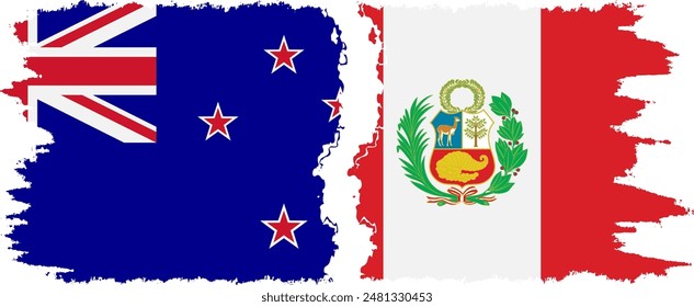 Peru and New Zealand grunge flags connection, vector