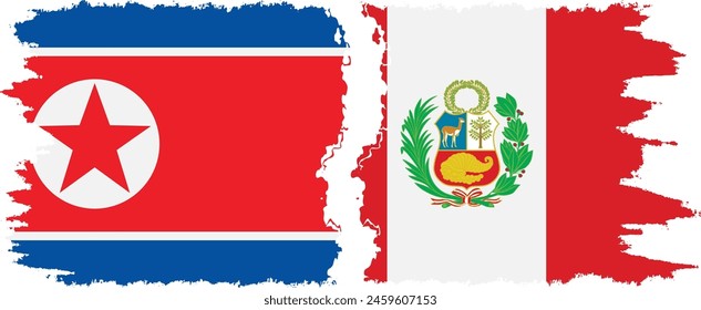 Peru and North Korea grunge flags connection, vector