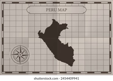 Mapa del país clásico de Perú. Estilo de papel de mapa antiguo de Antiguas.