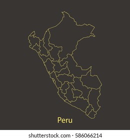 Peru outline,stroke of map with administrative division. Vector illustration