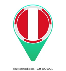 Peru (PE) National Flag Circular Round Target Pin Green Map Pointer Location Mark Logo Icon Isolated on White Background