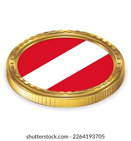 Peru (PE) National Flag Round Icon 2.5D Isometric Projection View Gold Coin Isolated on White Background