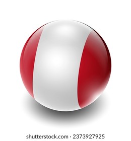 Peru (PER) Peruvian Nation Flag 2.5D Isometric View, Glossy Sphere Design, Flag Symbol Icon, Button Presentation Element Template Isolated on White Background
