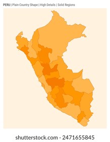 Peru plain country map. High Details. Solid Regions style. Shape of Peru. Vector illustration.