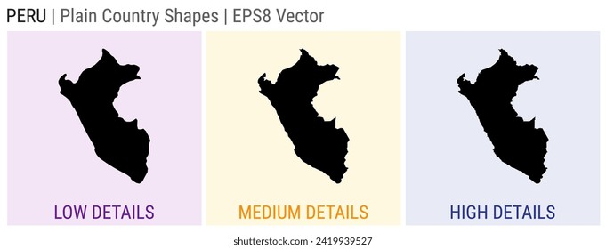 Peru - plain country shape. Low, medium, and high detailed maps of Peru. EPS8 Vector illustration.