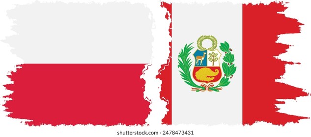 Peru and Poland grunge flags connection, vector