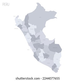 Peru political map of administrative divisions - departments. Grey vector map with labels.