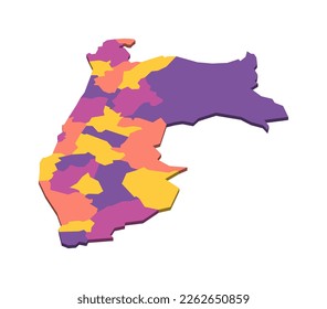 Peru political map of administrative divisions - departments. Isometric 3D blank vector map in four colors scheme.