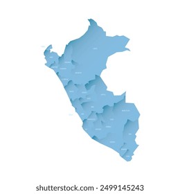 Peru political map of administrative divisions - departments. Shaded vector map with 3D-like blue gradient and name labels