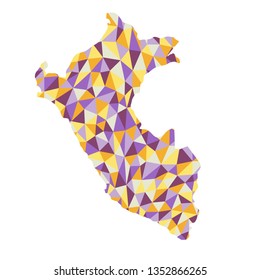 Peru polygonal map background low poly style yellow, orange, blue, purple colors vector illustration eps

