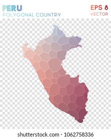 Peru polygonal, mosaic style country map. Actual low poly style, modern design for infographics or presentation.