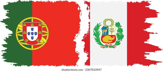 Peru and Portugal grunge flags connection, vector