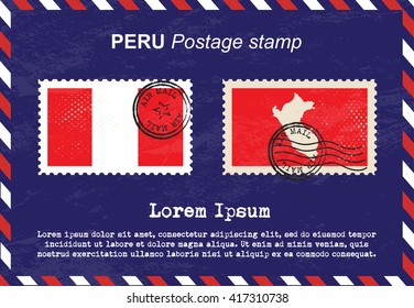 Peru postage stamp, vintage stamp, air mail envelope.