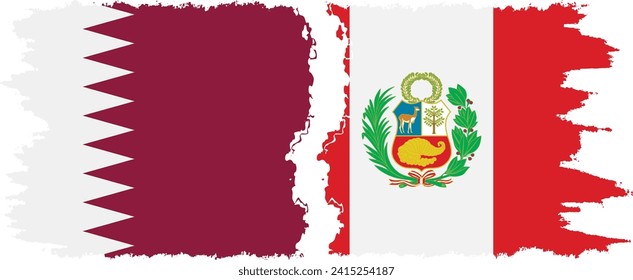 Peru and Qatar grunge flags connection, vector