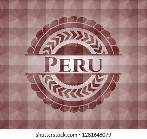 Peru red emblem with geometric pattern background. Seamless.