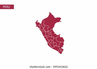 Peru red map detailed vector.