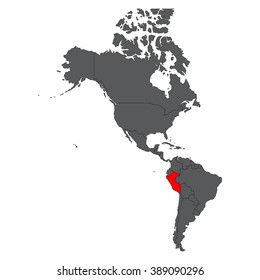 Peru red map on gray America map vector
