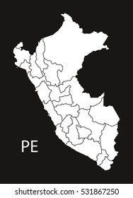 Peru regions Map black illustration