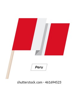 Peru Ribbon Waving Flag Isolated on White. Vector Illustration. Peru Flag with Sharp Corners