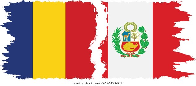Peru and Romania grunge flags connection, vector