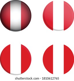 Peru Round Country Flag in different styles disc badge vector illustration