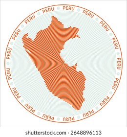 Peru round logo design. Country shape built of rings. Peru text around the country. Vector Illustration.