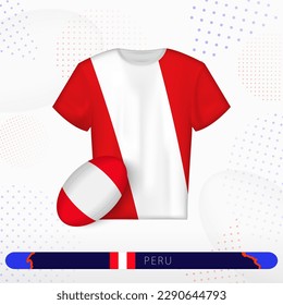 Peru rugby jersey with rugby ball of Peru on abstract sport background. Jersey design.