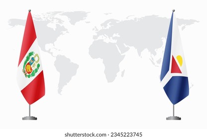 Peru and Saint Martin flags for official meeting against background of world map.